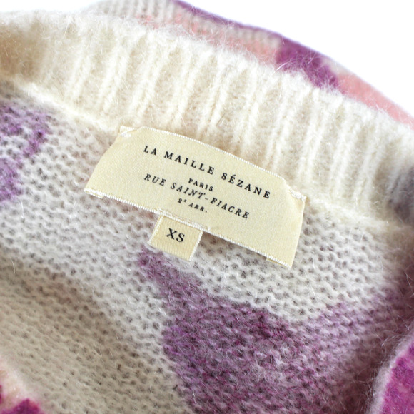 Sezane Aelie Floral Sweater Cardigan Pink Purple Wool Mohair Button Down Size XS - Picture 6 of 7